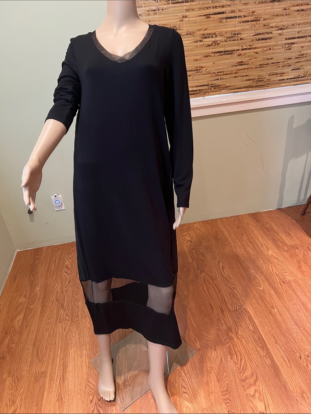 Luukaa Black Midi Dress with Sheer Panel at bottom nylon sides Size 10